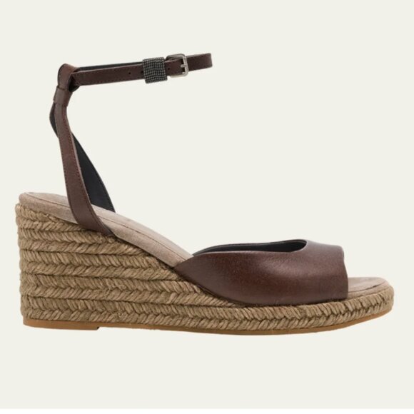 $1250 Brunello Cucinelli brown leather espadrille wedges size 8/38 - Picture 1 of 6
